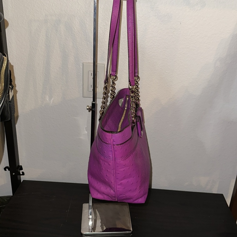 Kate Spade Rose Avenue Embossed Ostrich Leather Bow Tote Bag Baja Rose Purple - Picture 7 of 16